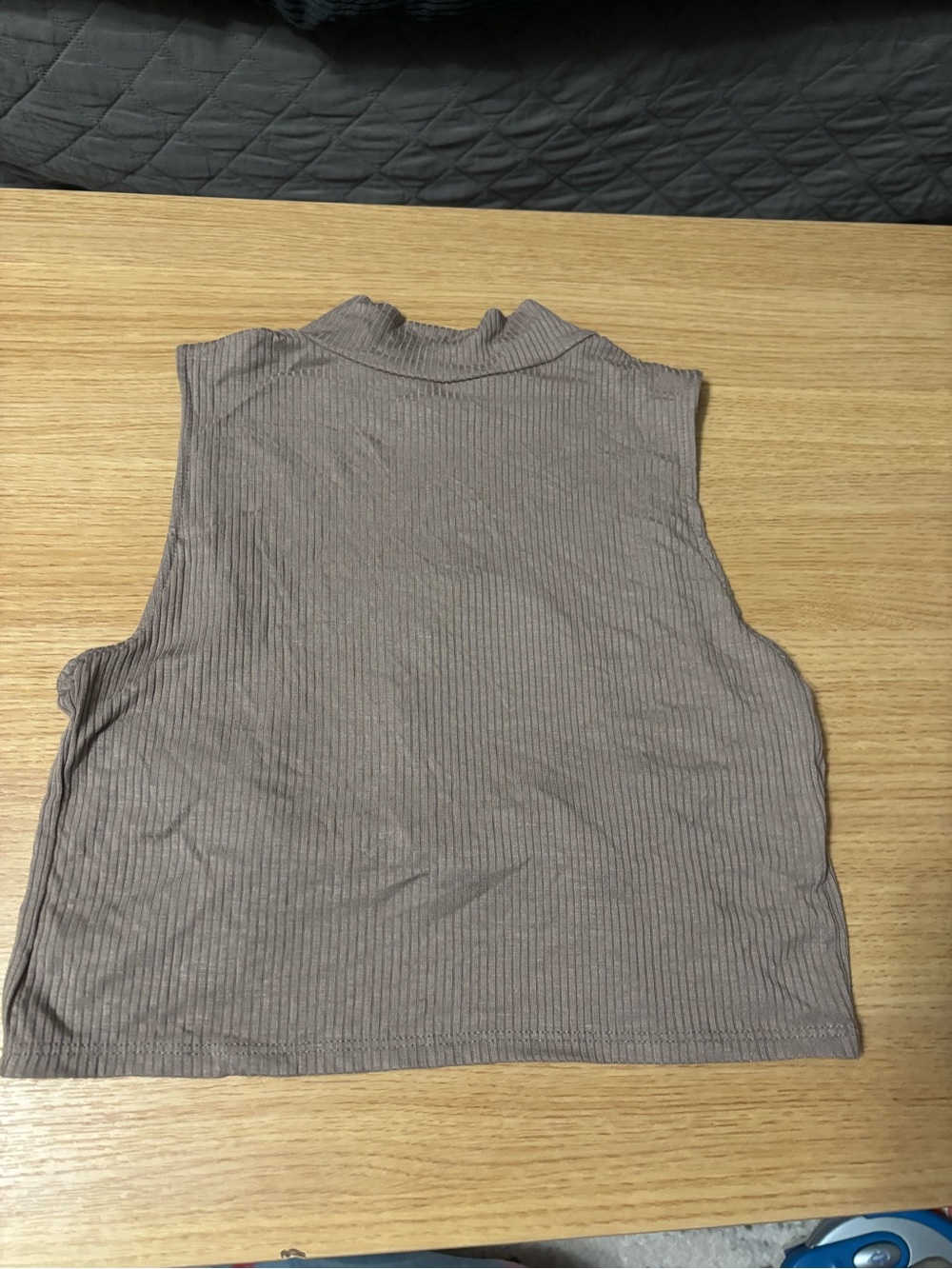 Sleeveless Ribbed Mock Neck Tank Top - Taupe